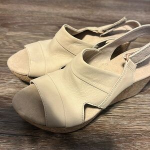 Clarks Neutral Leather Sandals Wedges